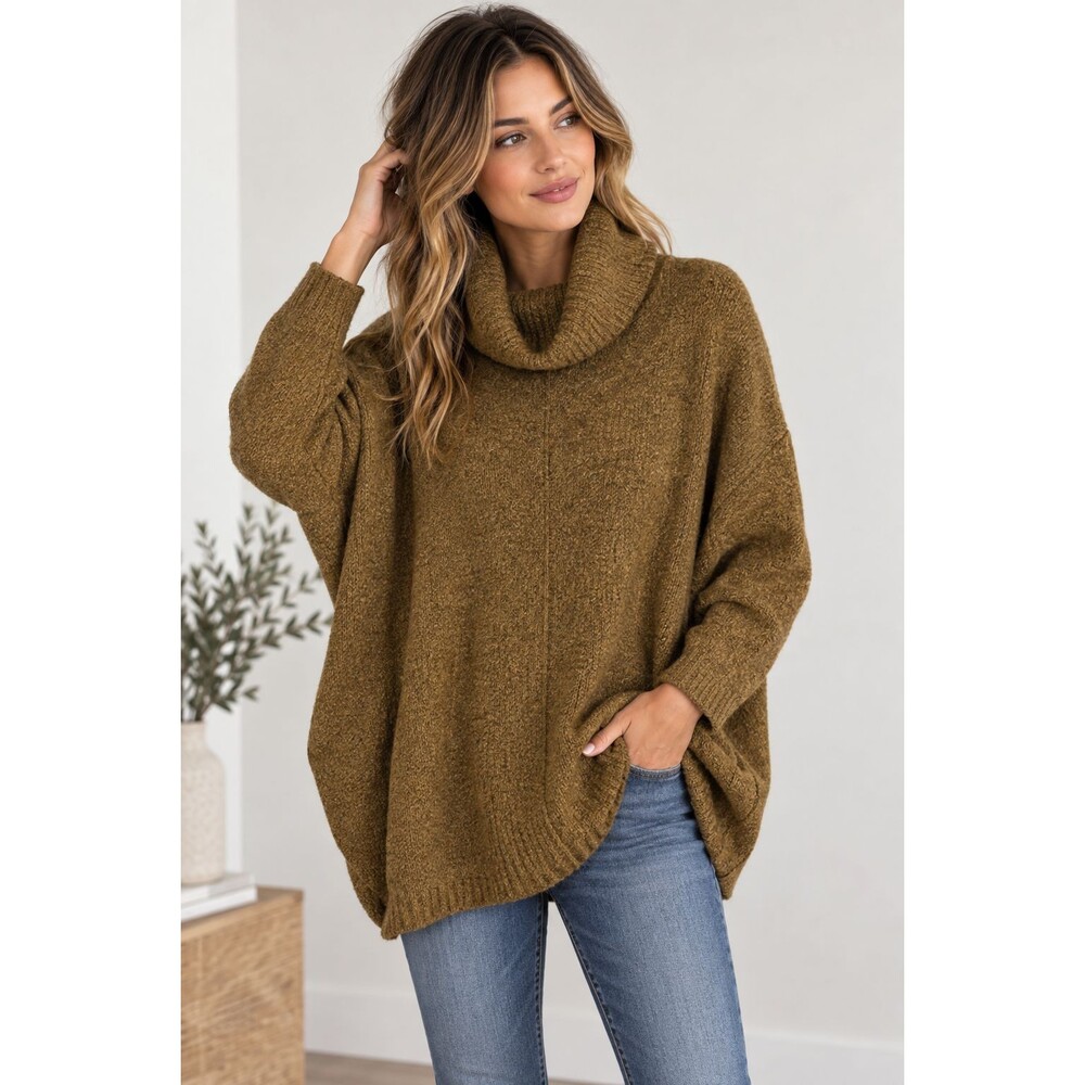 NWT Time and Tru Cowl Neck Sweater Womens L Brown Marled Oversized Cozy Soft